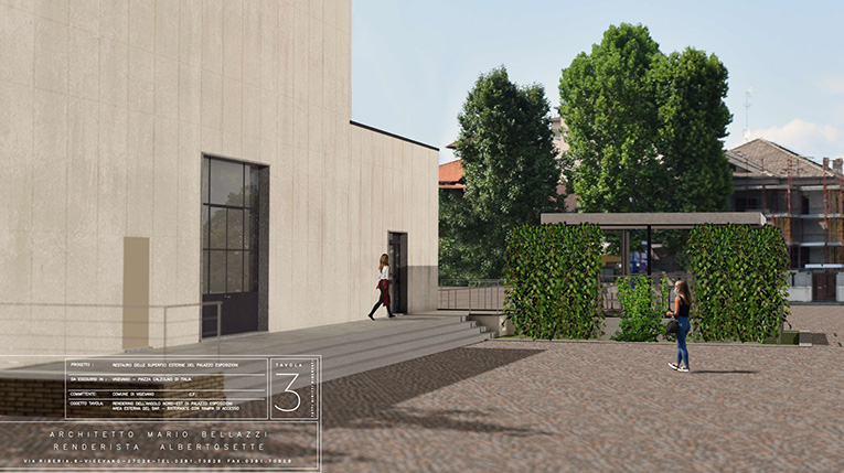 rendering del progetto di rifacimento della superficie esterna del PalaExpo