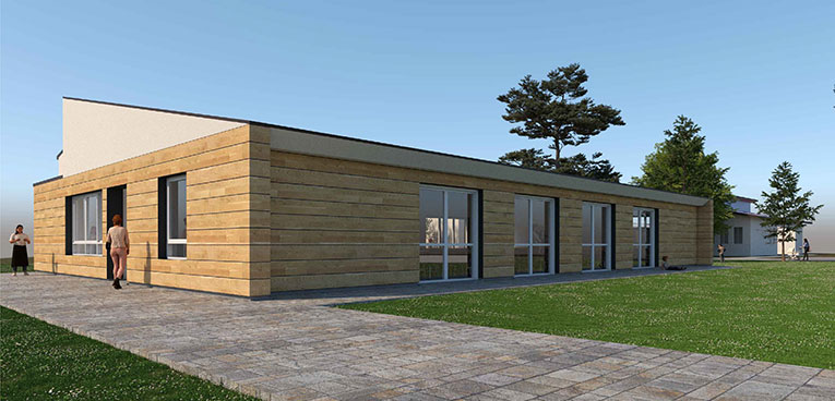 rendering progetto nuova mensa vista da est