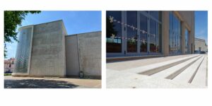 Panoramica di Palazzo Esposizioni restaurato e particolare delle scale e dell'accesso alla palestra