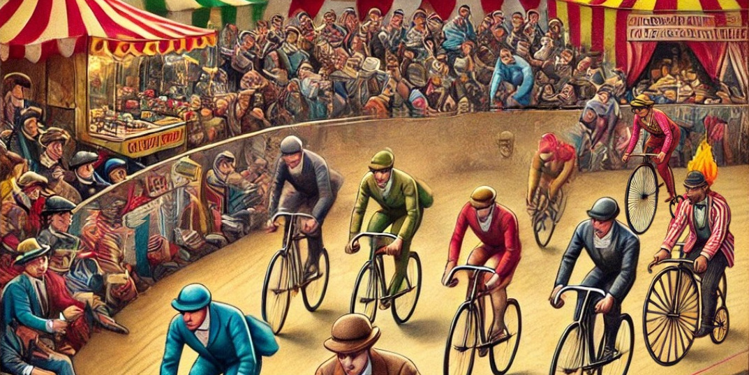 Particolare dalla locandina con corsa di biciclette d'epoca